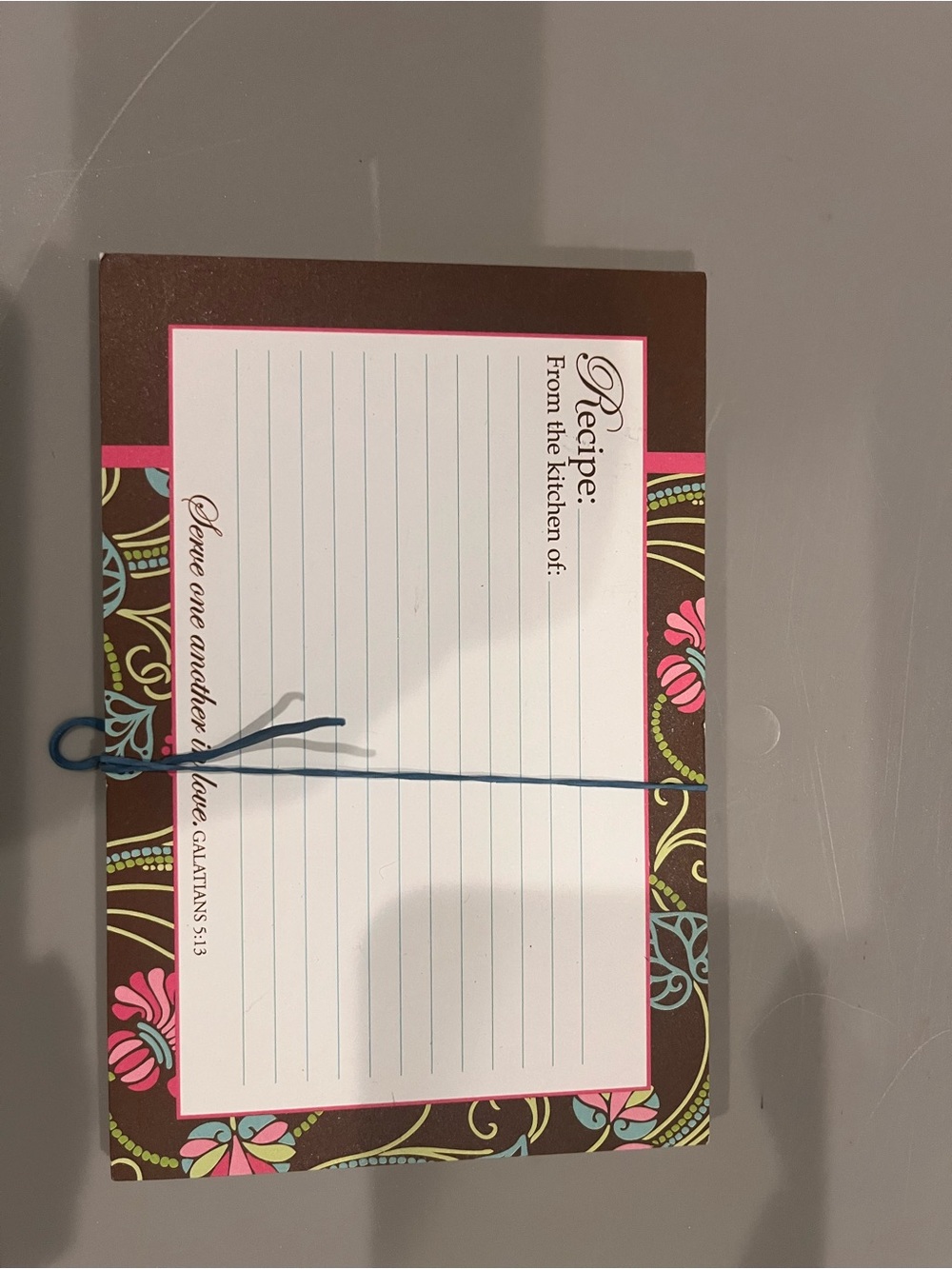 Floral Recipe Card Set with Brown, Pink & Teal Border